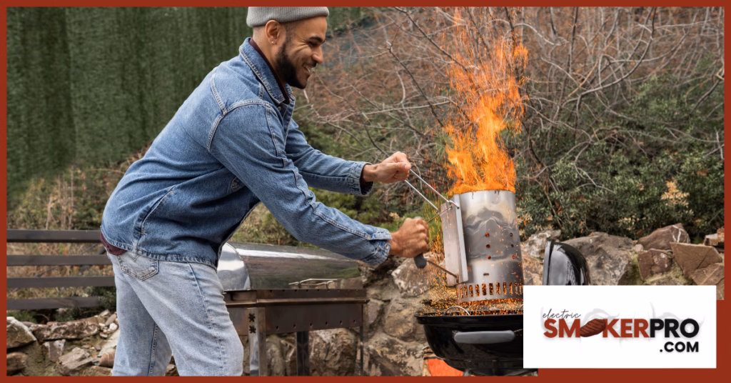 A man smoking meat in Winter.